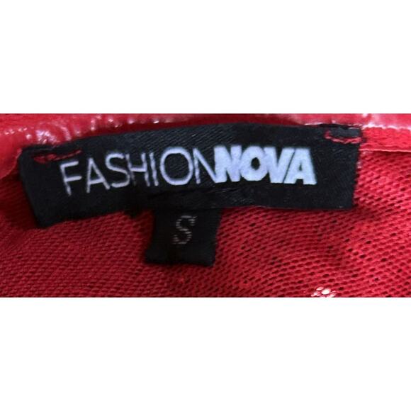 Fashion Nova Party Goer Red Sequin Side Bow Wide Leg Jumpsuit Small - Picture 7 of 8